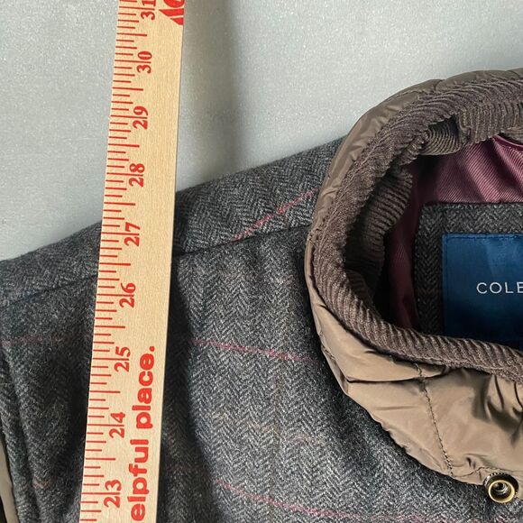 Cole Haan Jacket Men Large Quilted Brown Gray Wool Yoke Utility Pockets Winter - Picture 6 of 8